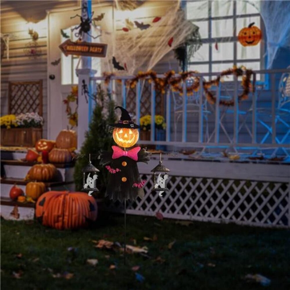 Solar Halloween Yard Decoration Iron Scarecrow Jack O'Lantern - Picture 4 of 5
